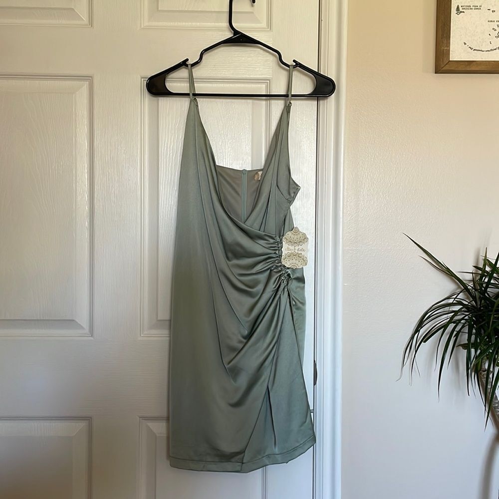 Altar’d State Sage Satin Madelyn Dress Tinkerbell green Medium mini new …